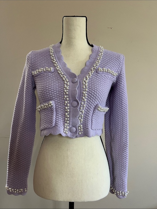 House of Harlow 1960 Sweaters - ☔️🪻🪁⚛️House of Harlow 1960 Lavender Pearl-Trim Cropped Knit Cardigan